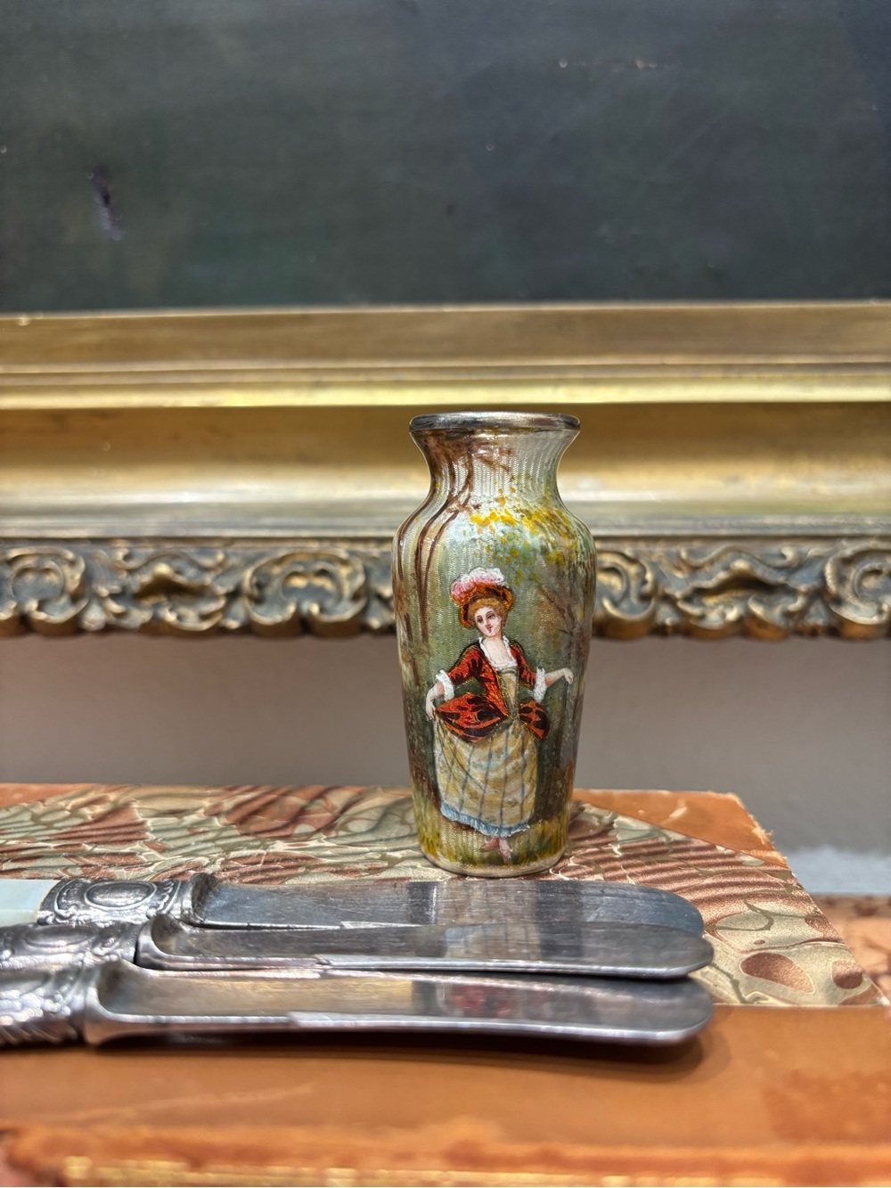 Mini Hand-painted French Enamel Vase Signed by Artist